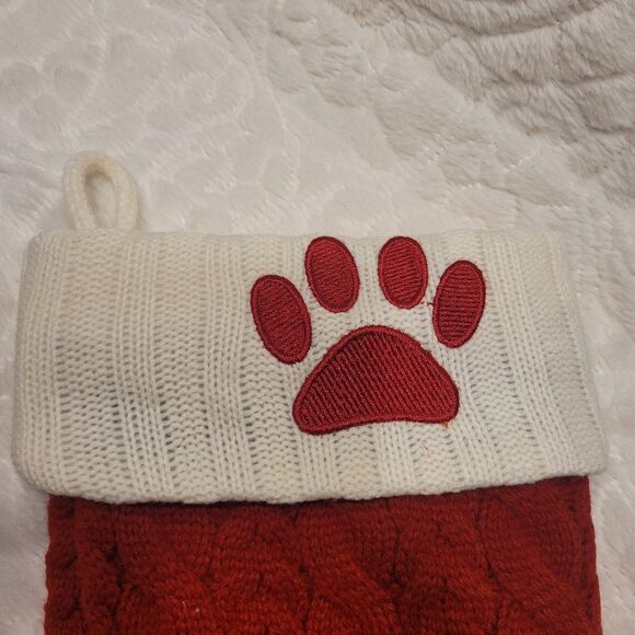St Nicholas Square Pet Stocking XL 21 Inch Knit Paw Print Applique Red Cream - Picture 5 of 7